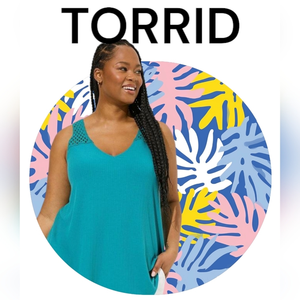 NEW! Torrid Textured Jersey V-Neck Crochet Swing Tank Sz Large